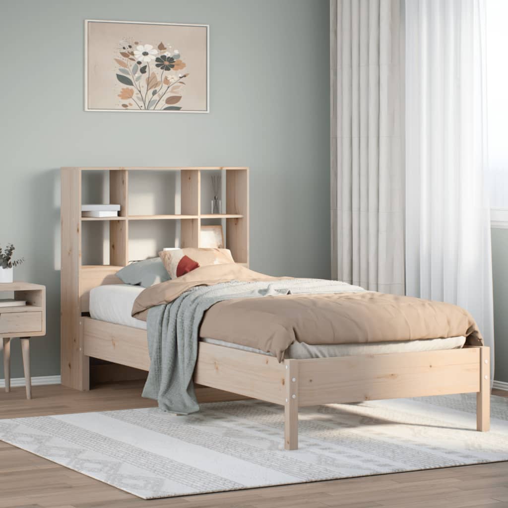 Cama con estantería sin colchón madera maciza de pino 90x190 cm V6784 Vetonek