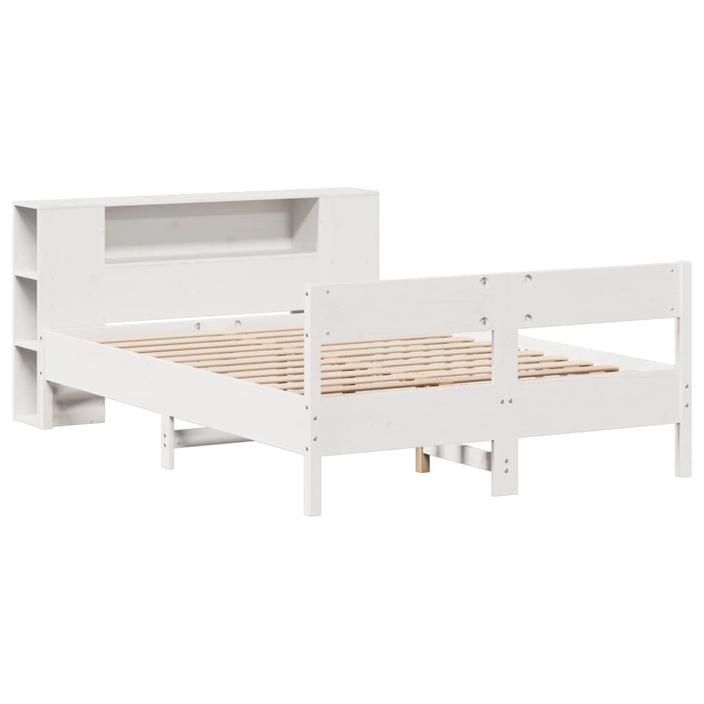 Cama con estantería sin colchón madera maciza blanca 150x200 cm v7330 - Vetonek