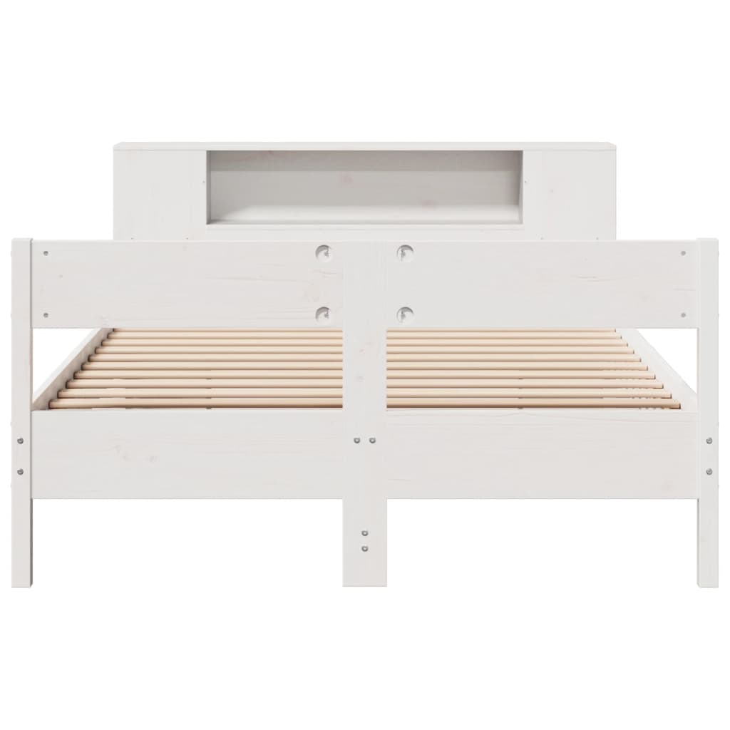 Cama con estantería sin colchón madera maciza blanca 150x200 cm v7330 - Vetonek