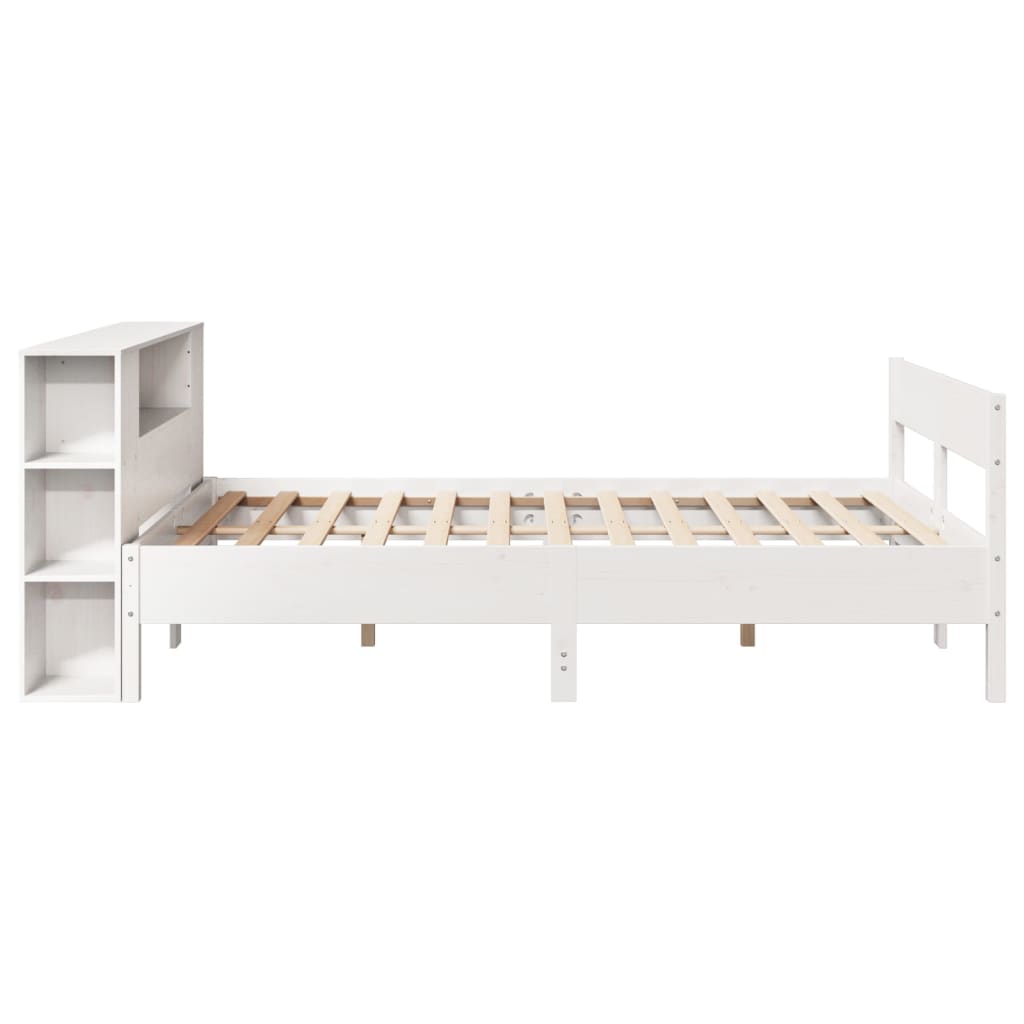 Cama con estantería sin colchón madera maciza blanca 150x200 cm v7330 - Vetonek
