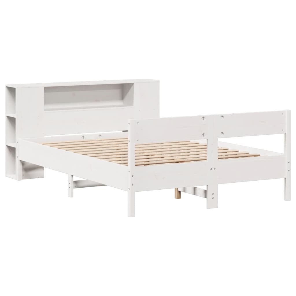 Cama con estantería sin colchón madera maciza blanca 120x200 cm v7392 - Vetonek