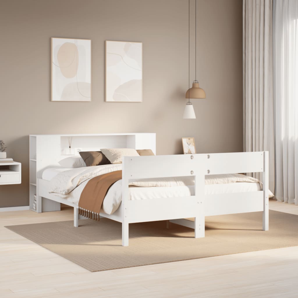 Cama con estantería sin colchón madera maciza blanca 120x190 cm v7484 Vetonek
