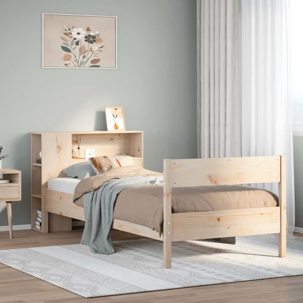 Cama con estantería sin colchón madera maciza de pino 90x200 cm v7538 Vetonek
