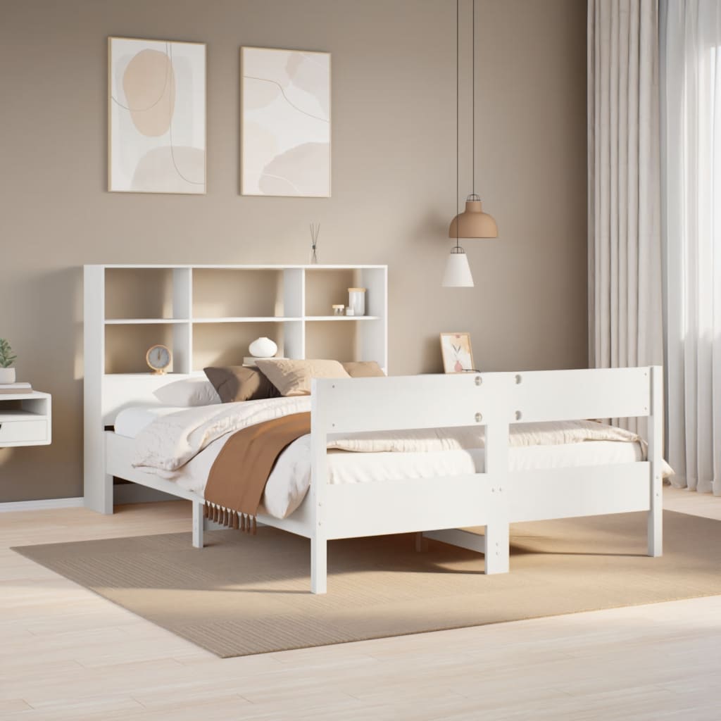 Cama con estantería sin colchón madera maciza blanca 120x200 cm V7781 Vetonek