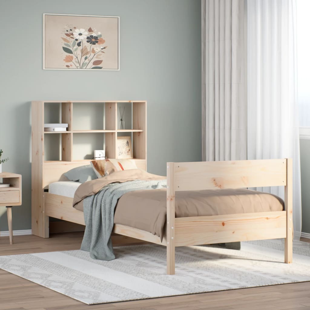 Cama con estantería sin colchón madera maciza de pino 90x200 cm V7835 Vetonek