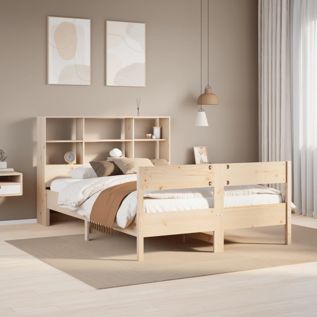 Cama con estantería sin colchón madera maciza de pino 120x190cm V7927 Vetonek