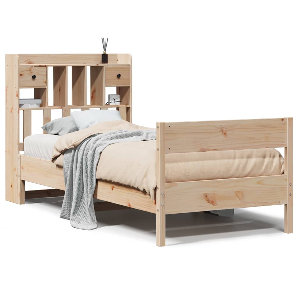Vetonek Cama con estantería sin colchón madera maciza de pino 90x190 cm