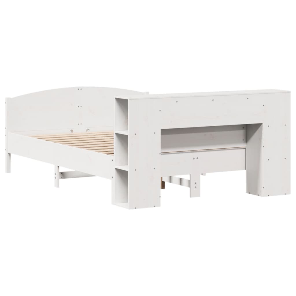 Cama con estantería sin colchón madera maciza blanca 150x200 cm V63 - Vetonek