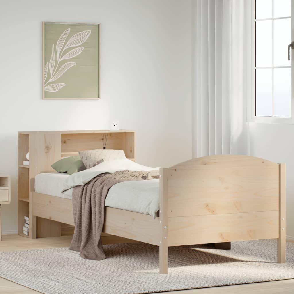 Cama con estantería sin colchón madera maciza de pino 90x200 cm v8702 Vetonek