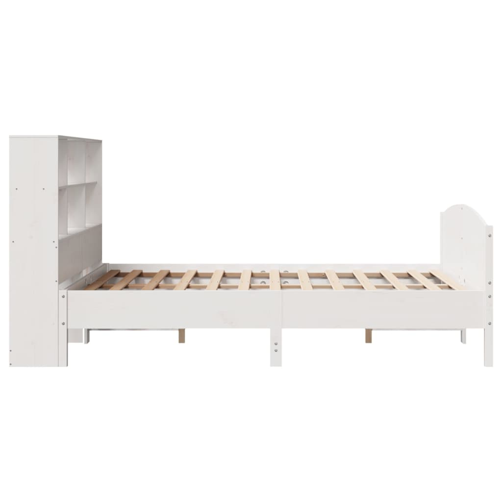 Cama con estantería sin colchón madera maciza blanca 150x200 cm v8894 - Vetonek