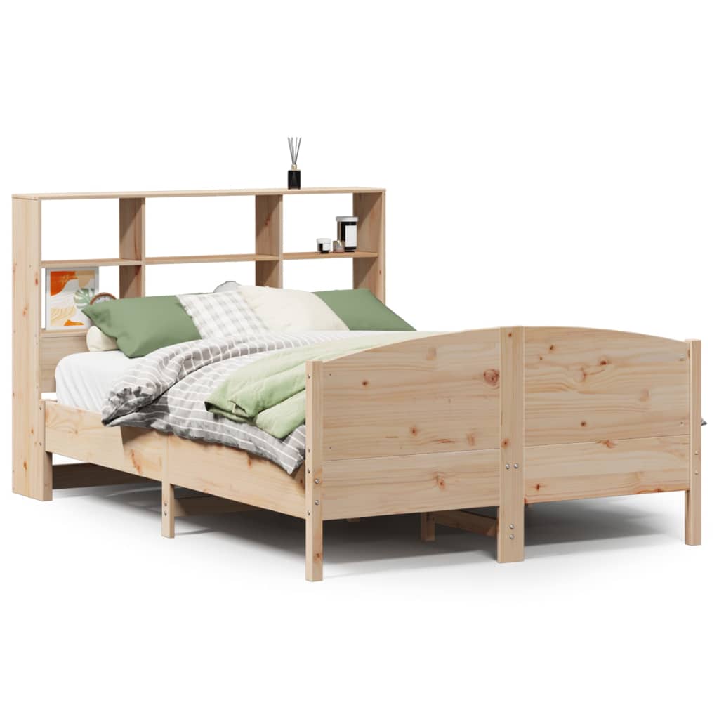 Cama con estantería sin colchón madera maciza de pino 120x190cm V9037 Vetonek