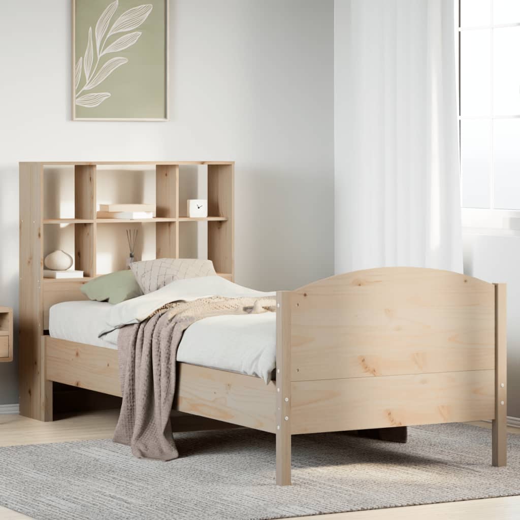 Cama con estantería sin colchón madera maciza de pino 90x190 cm V9129 Vetonek
