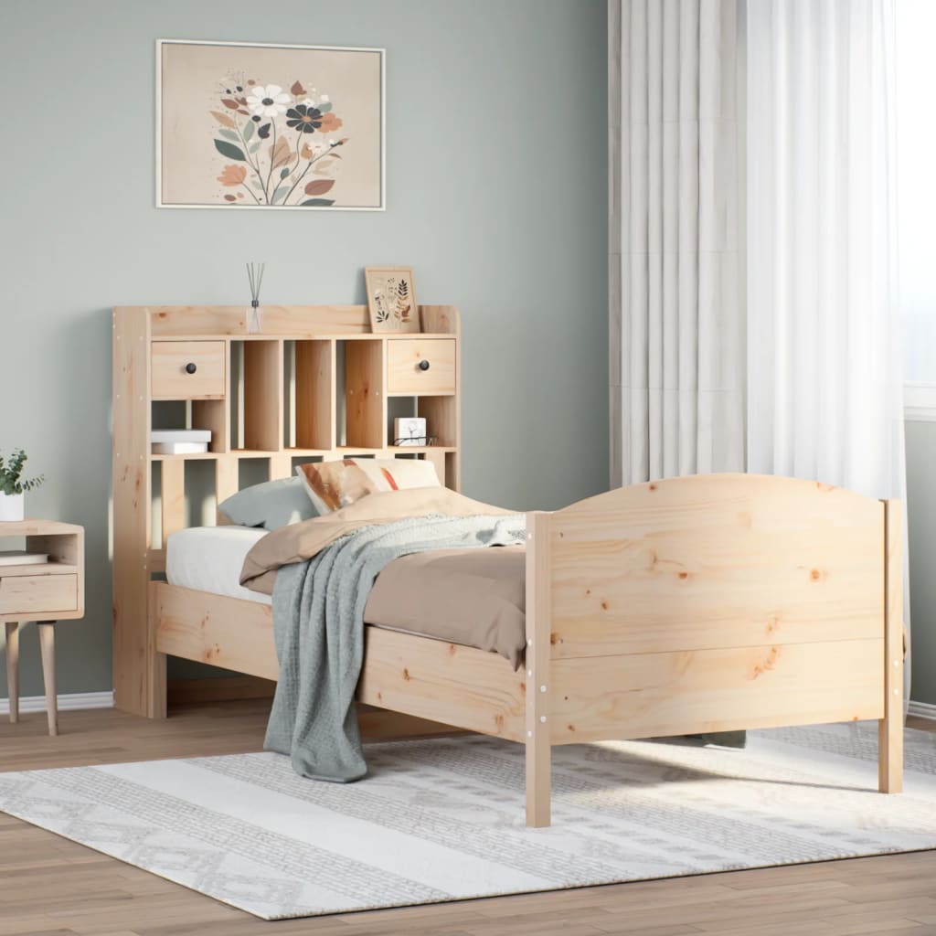 Cama con estantería sin colchón madera maciza de pino 90x200 cm v9488 Vetonek