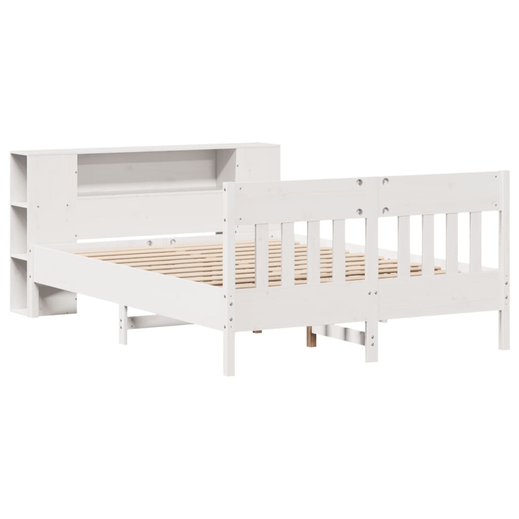 Cama con estantería sin colchón madera maciza blanca 150x200 cm v9679 - Vetonek