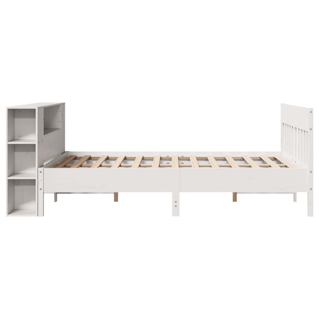 Cama con estantería sin colchón madera maciza blanca 150x200 cm v9679 - Vetonek