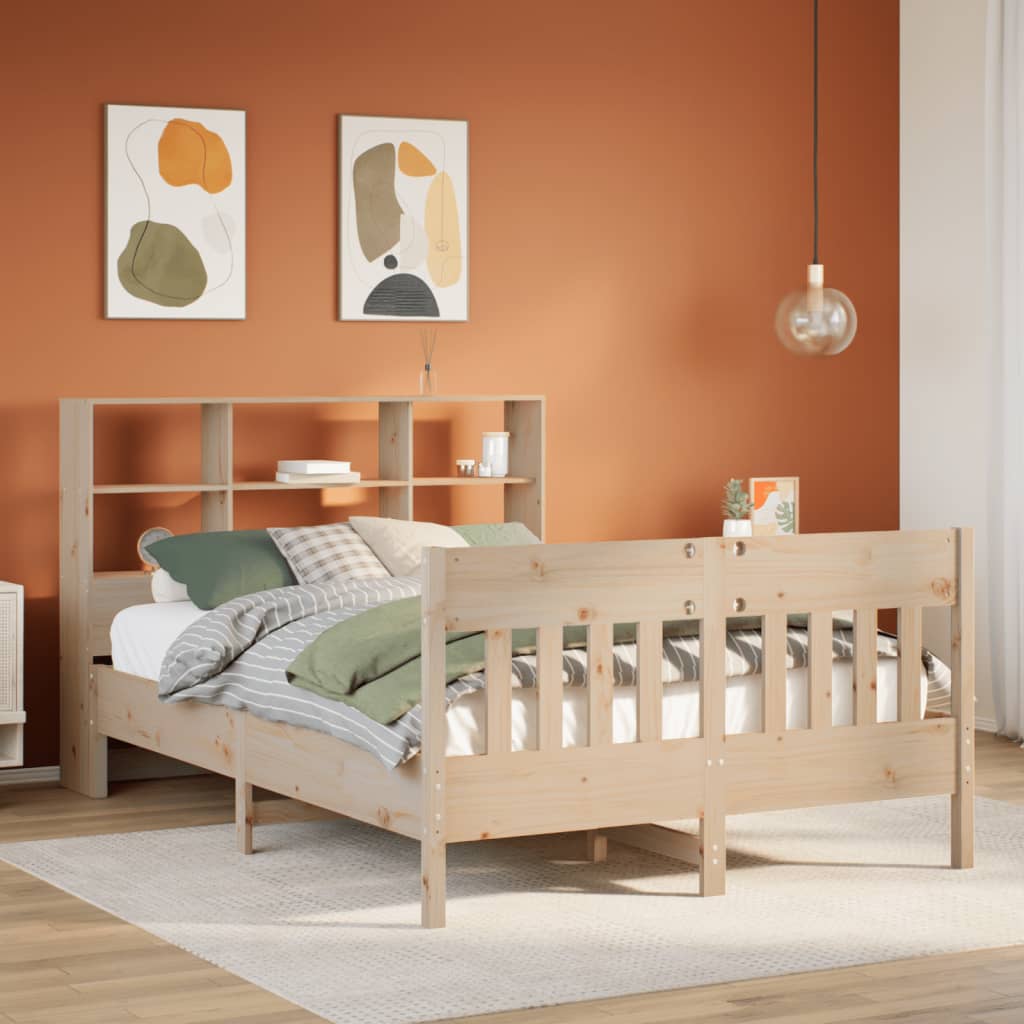 Vetonek Estructura de cama sin colchón madera maciza de pino 135x190 cm