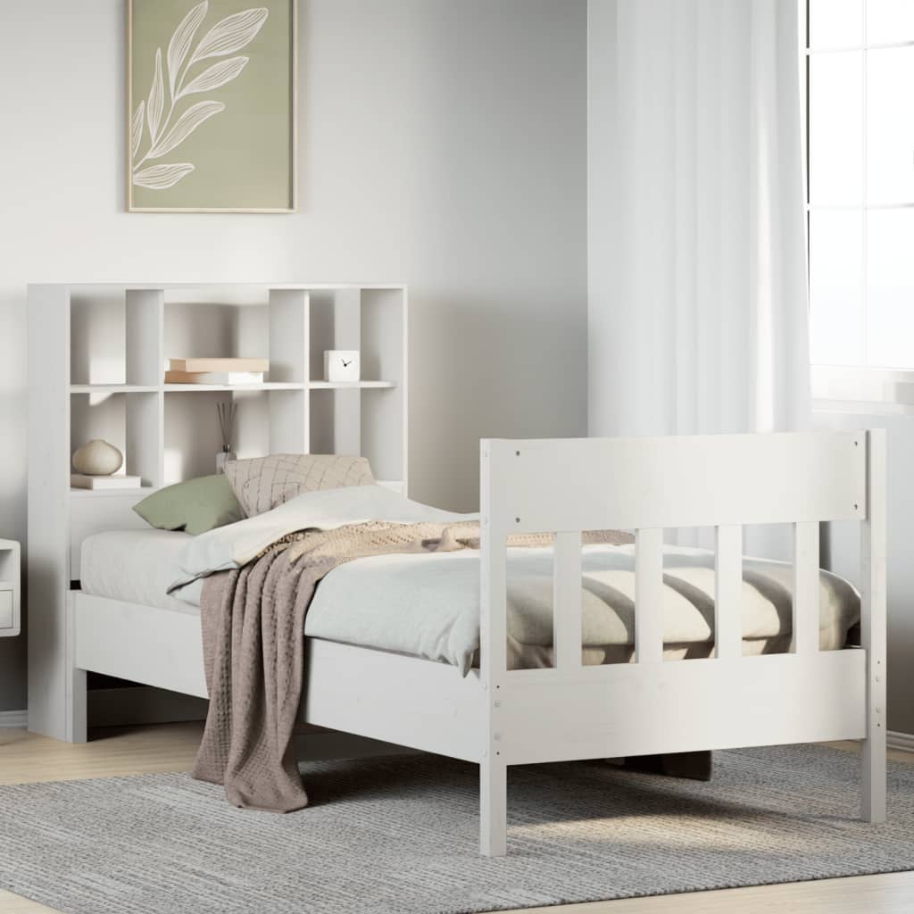 Vetonek Estructura de cama sin colchón madera maciza blanca 75x190 cm