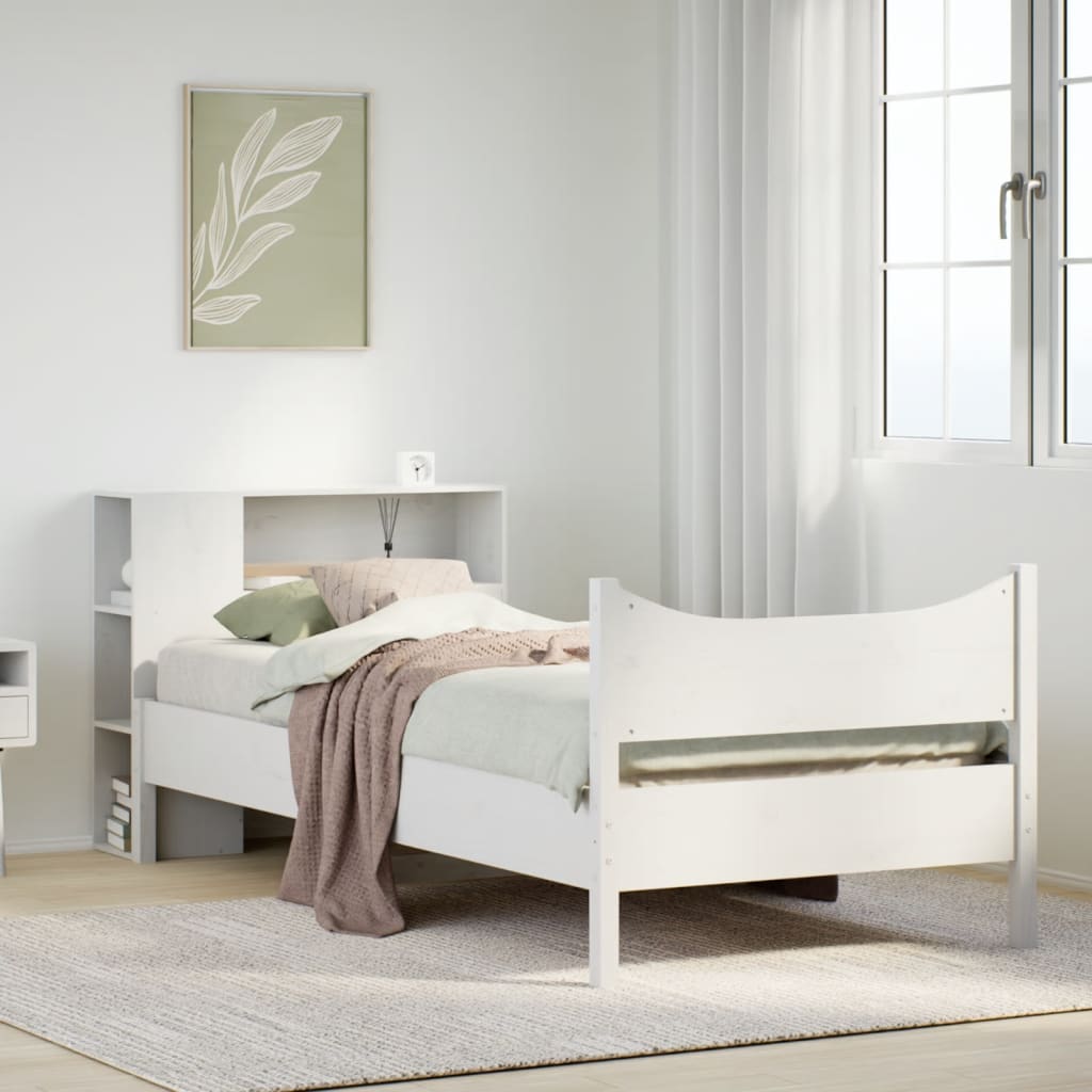 Vetonek Estructura de cama sin colchón madera maciza blanca 75x190 cm