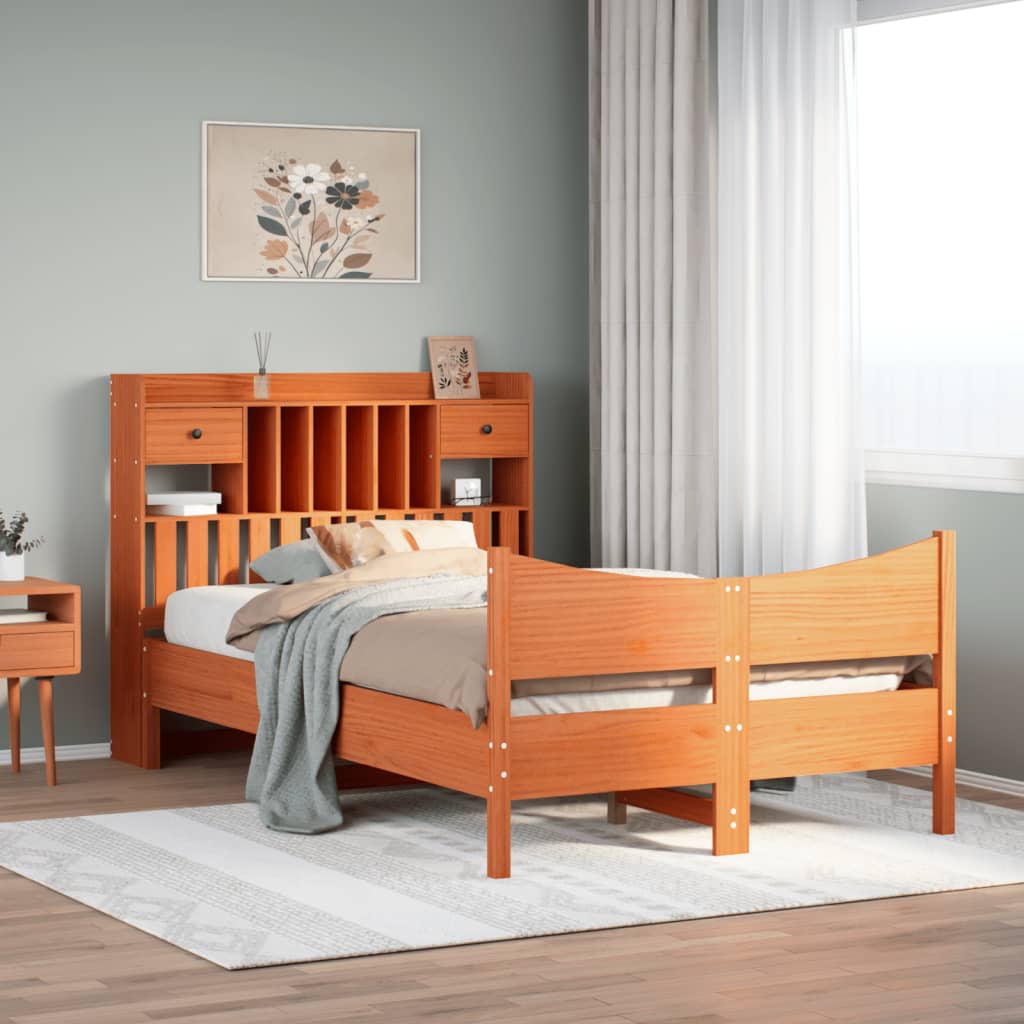 Vetonek Estructura de cama sin colchón madera maciza marrón 135x190 cm