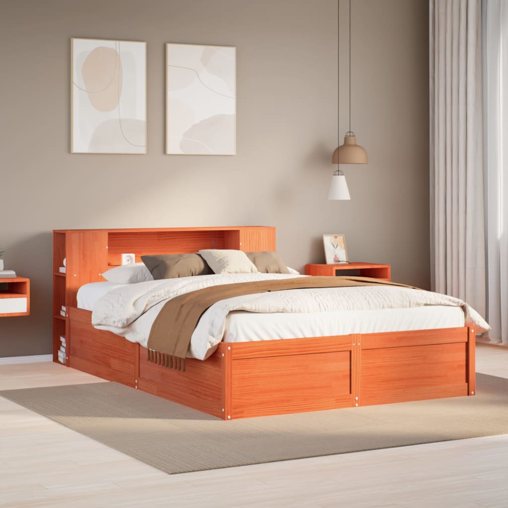 Vetonek Estructura de cama sin colchón madera maciza marrón 135x190 cm