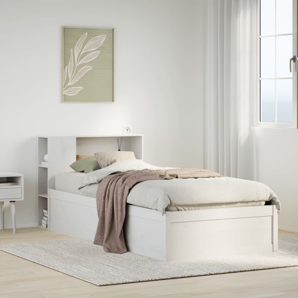 Vetonek Estructura de cama sin colchón madera maciza blanca 75x190 cm