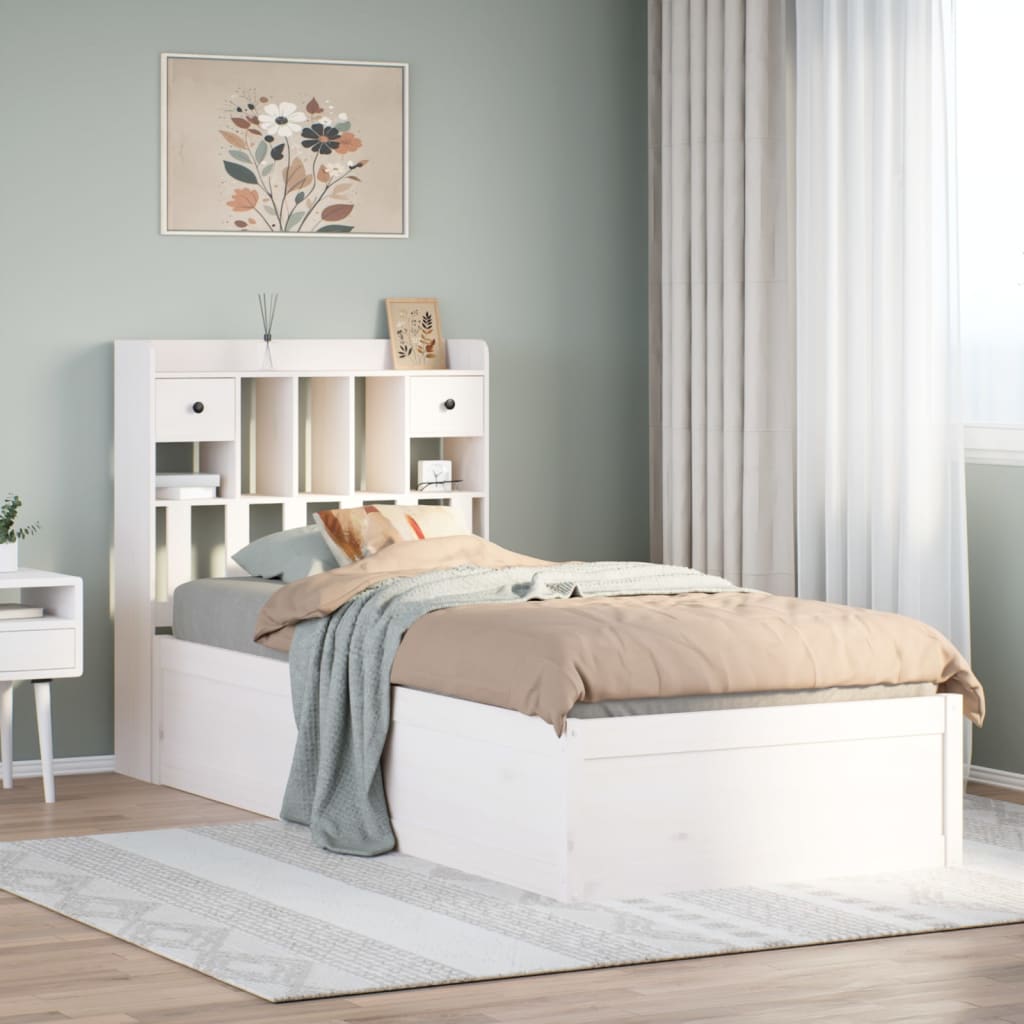 Vetonek Estructura de cama sin colchón madera maciza blanca 75x190 cm