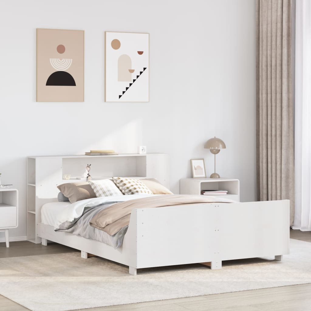 Vetonek Estructura de cama sin colchón madera de pino blanco 135x190 cm