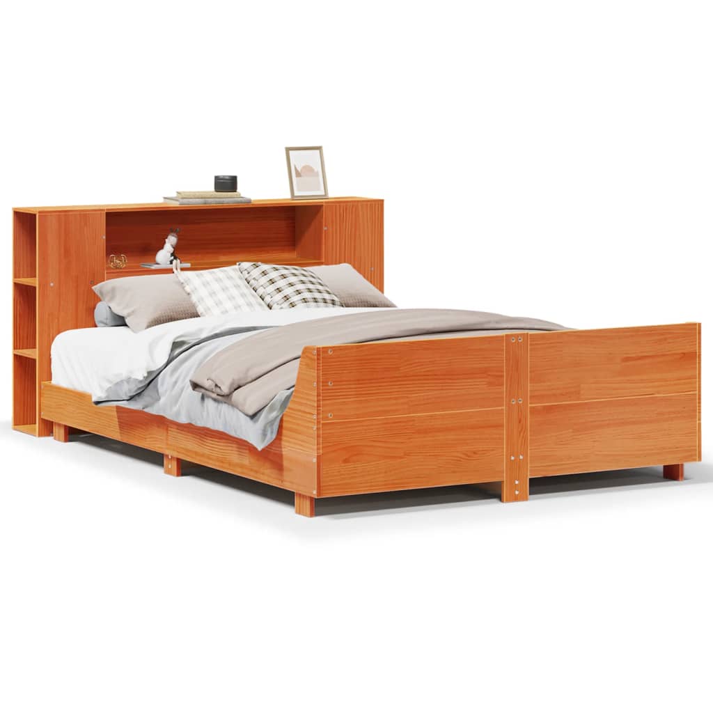 Vetonek Estructura de cama sin colchón madera maciza marrón 135x190 cm