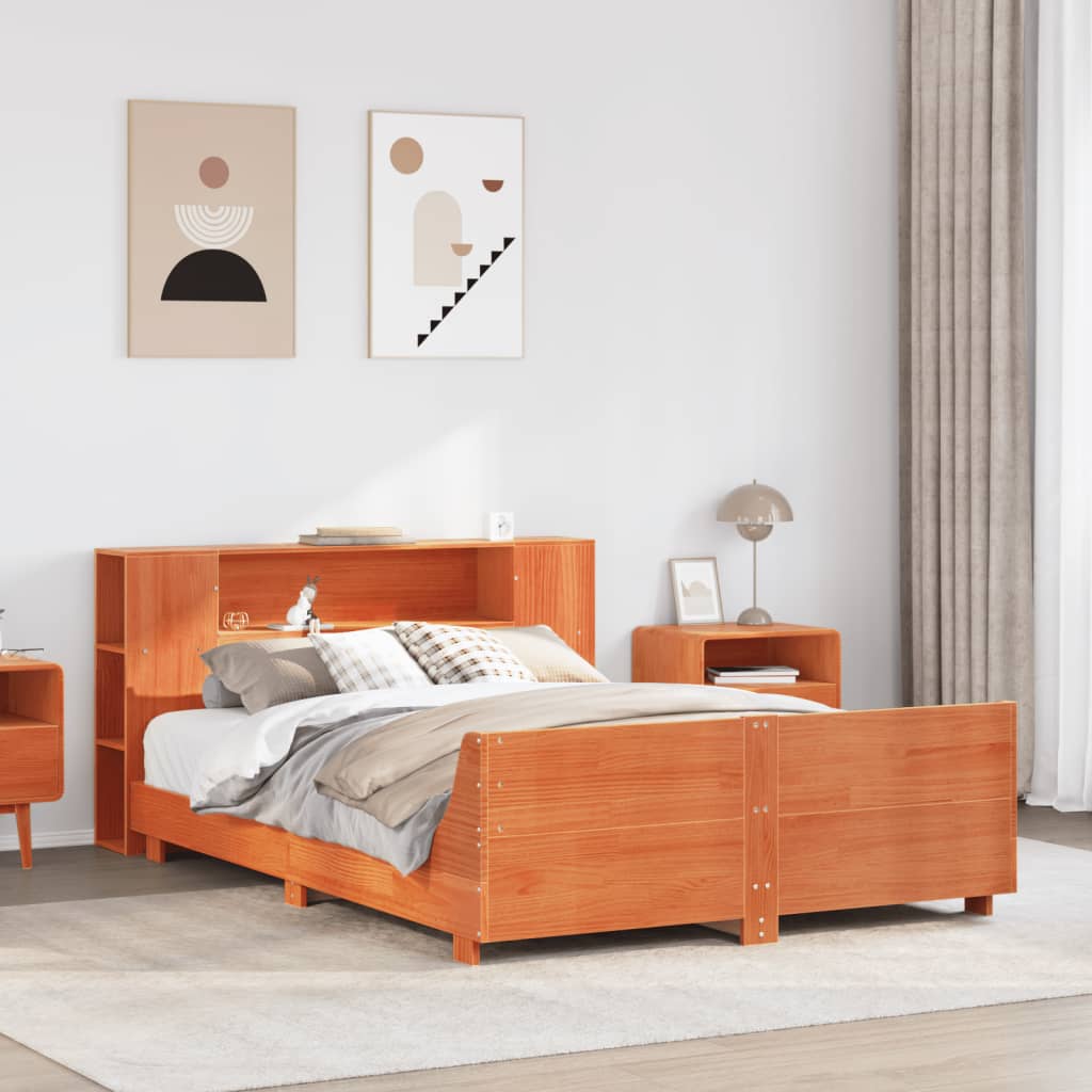 Vetonek Estructura de cama sin colchón madera maciza marrón 135x190 cm