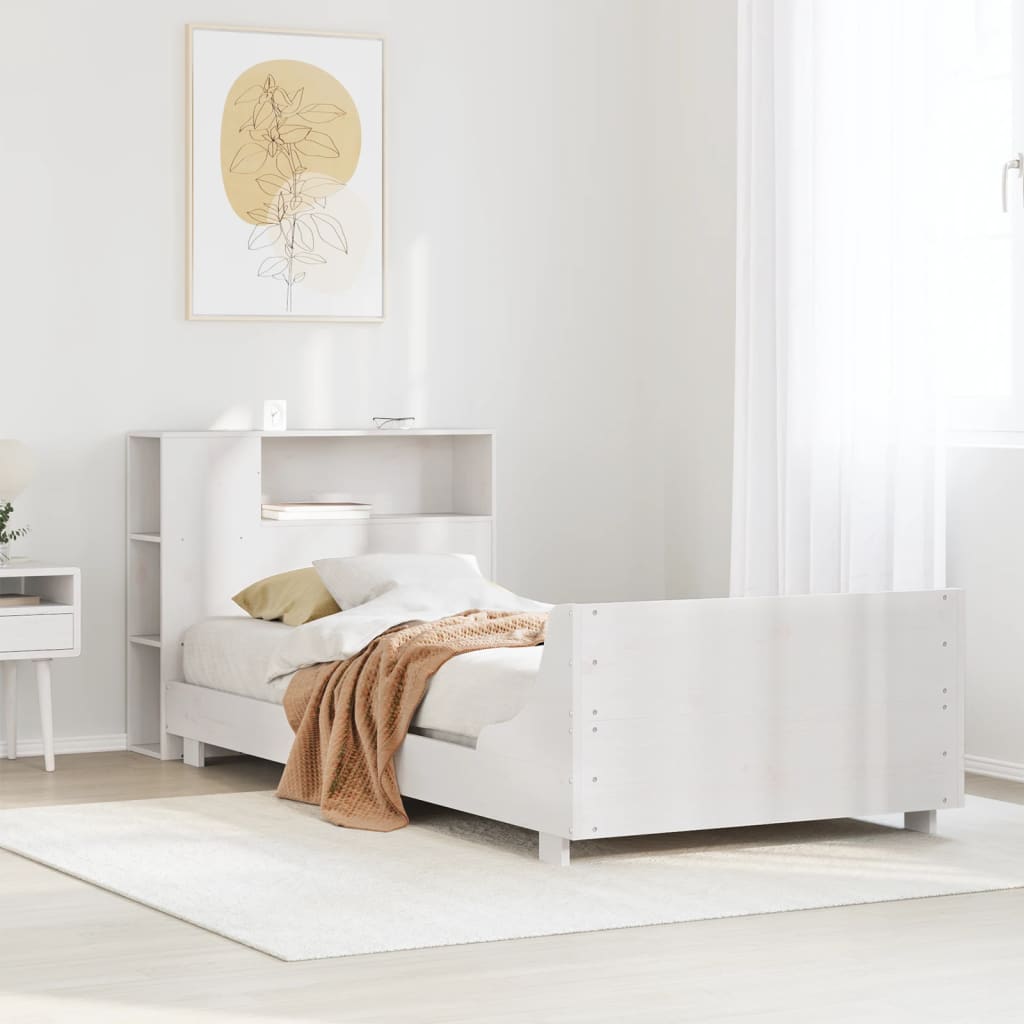 Vetonek Estructura de cama sin colchón madera maciza blanca 75x190 cm