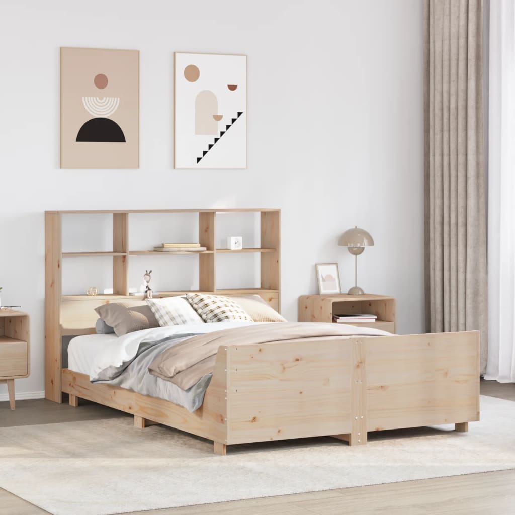 Vetonek Estructura de cama sin colchón madera maciza de pino 135x190 cm