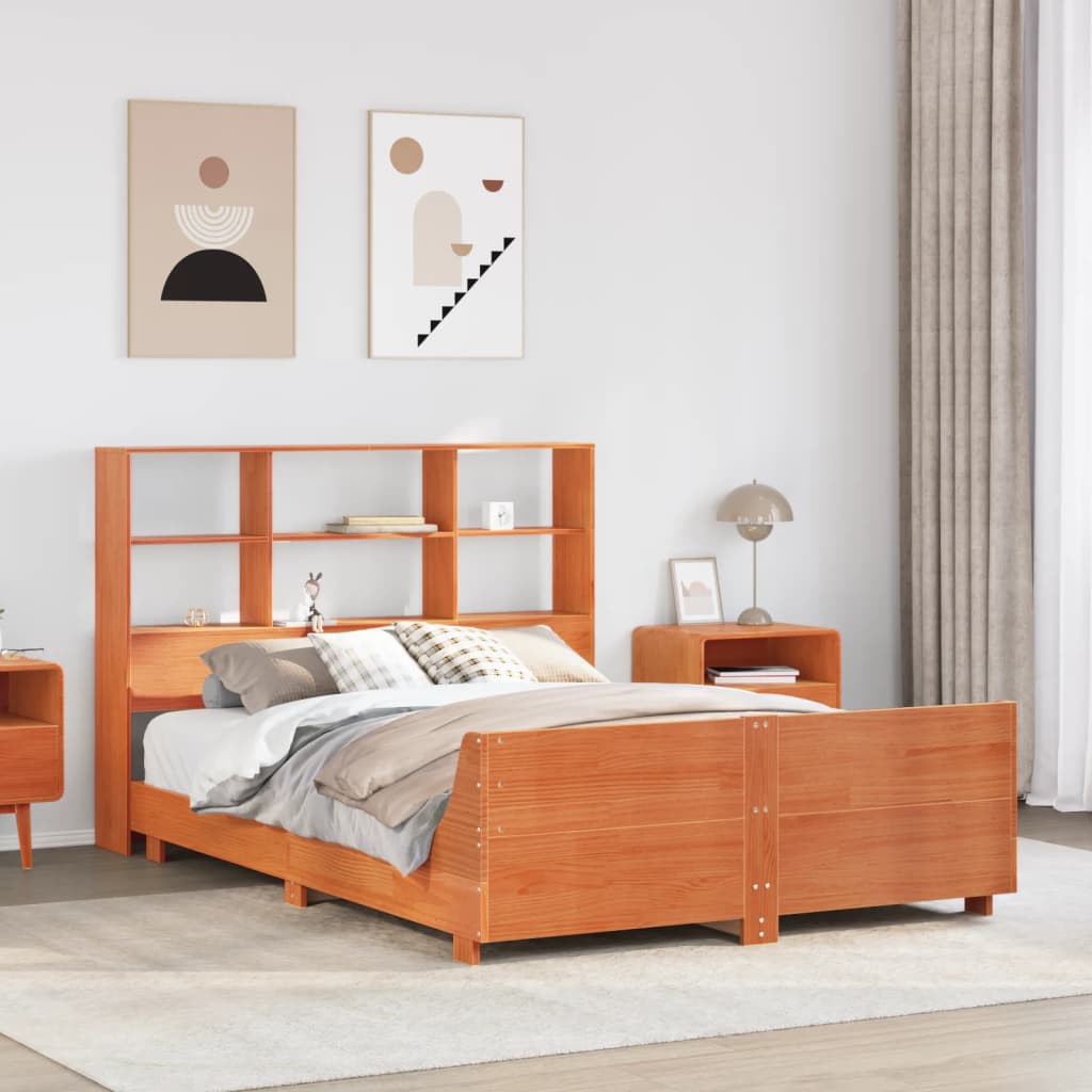 Estructura de cama sin colchón madera maciza marrón 135x190 cm v4932 Vetonek