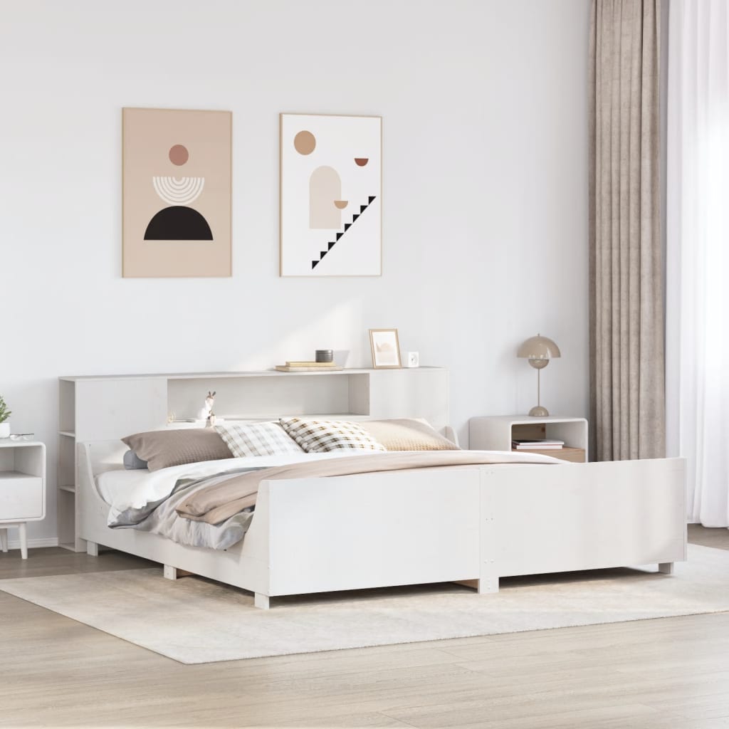 Vetonek Estructura de cama sin colchón madera maciza blanca 200x200 cm