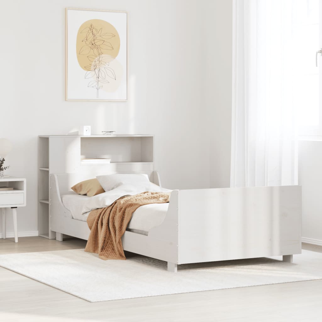 Vetonek Estructura de cama sin colchón madera maciza blanca 75x190 cm