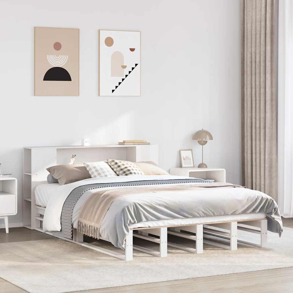 Cama con estantería sin colchón madera maciza blanca 150x200 cm v6660 Vetonek