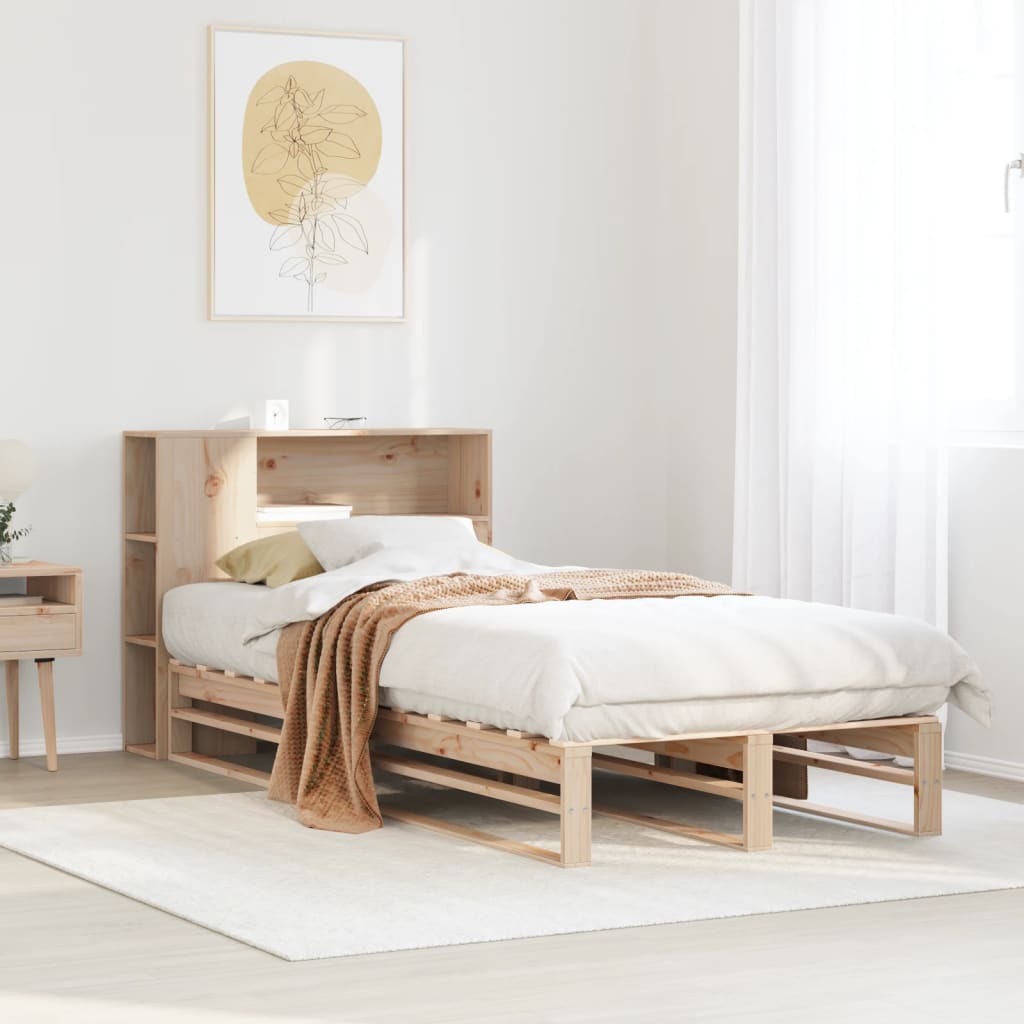 Cama con estantería sin colchón madera maciza 90x200 cm v6868 Vetonek