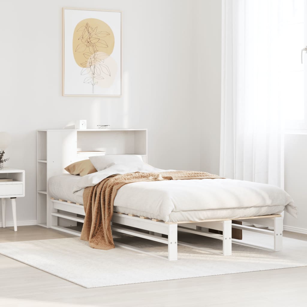 Cama con estantería sin colchón madera maciza blanca 90x200 cm v6875 Vetonek