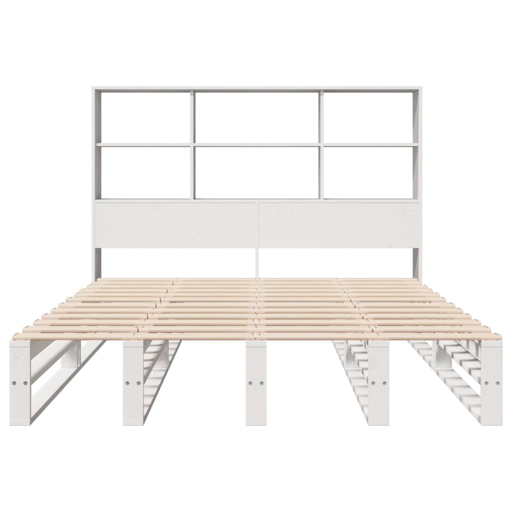 Cama con estantería sin colchón madera maciza blanca 120x200 cm V7056 Vetonek