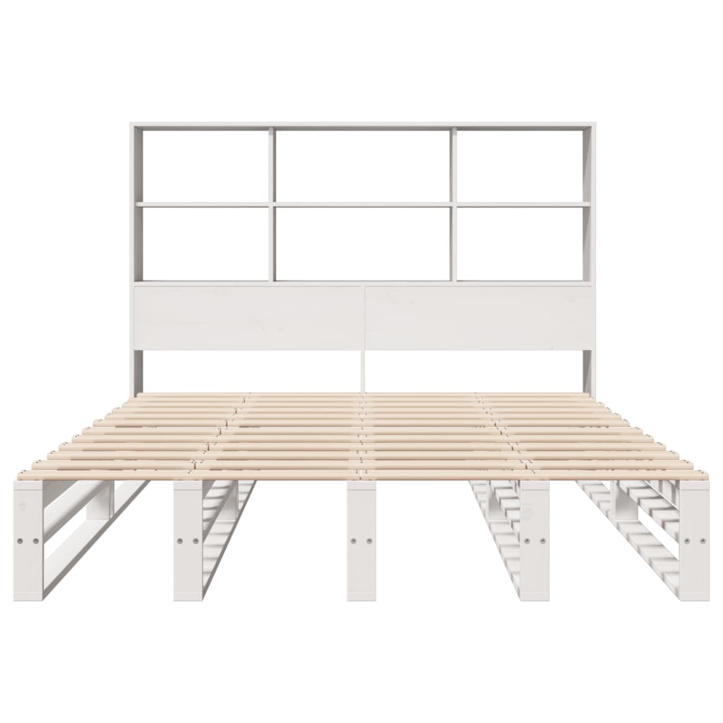 Cama con estantería sin colchón madera maciza blanca 150x200 cm v7117 - Vetonek