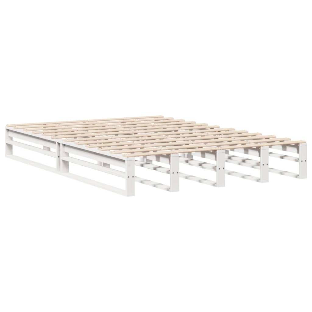 Cama con estantería sin colchón madera maciza blanca 150x200 cm v7117 - Vetonek