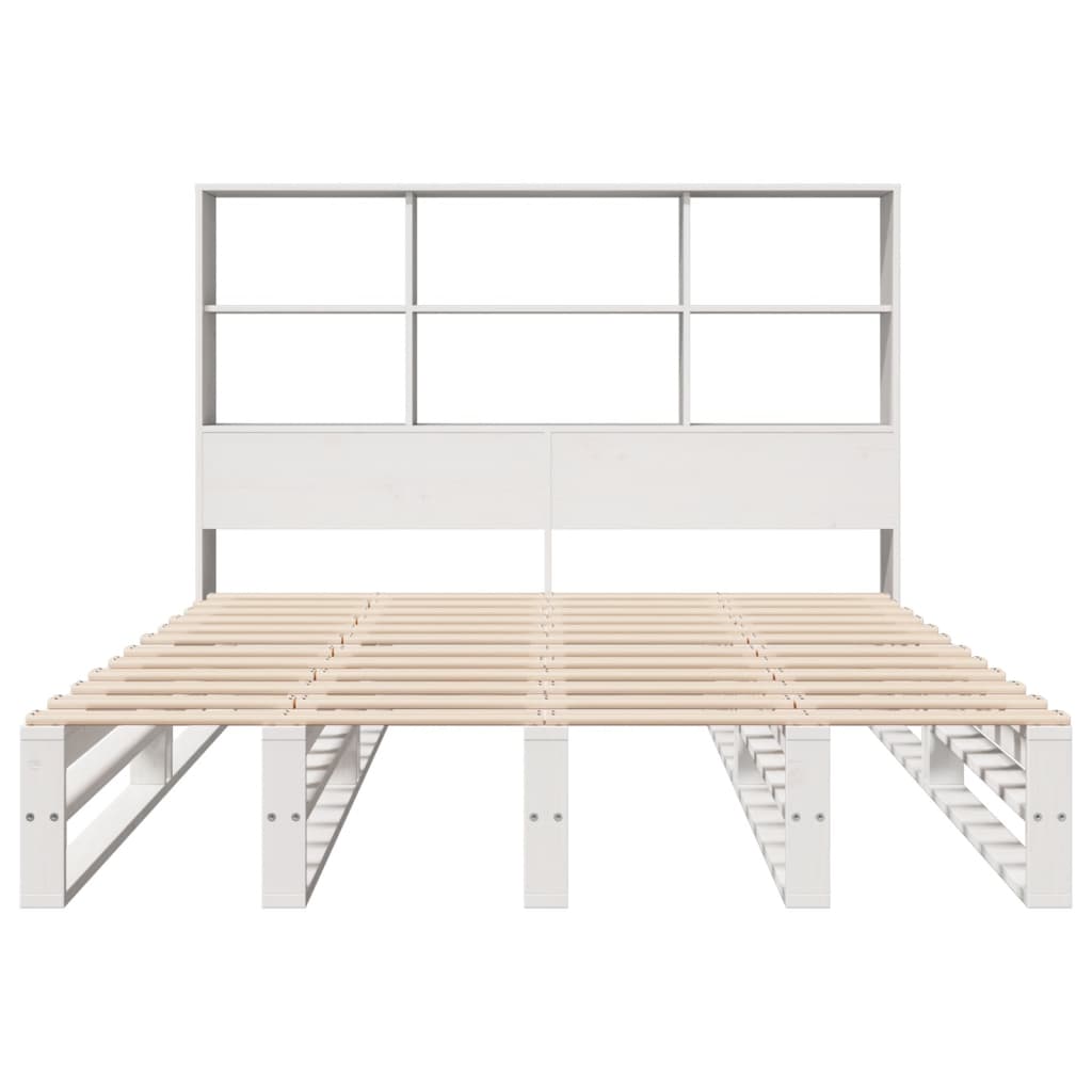Cama con estantería sin colchón madera maciza blanca 120x190 cm V7292 Vetonek