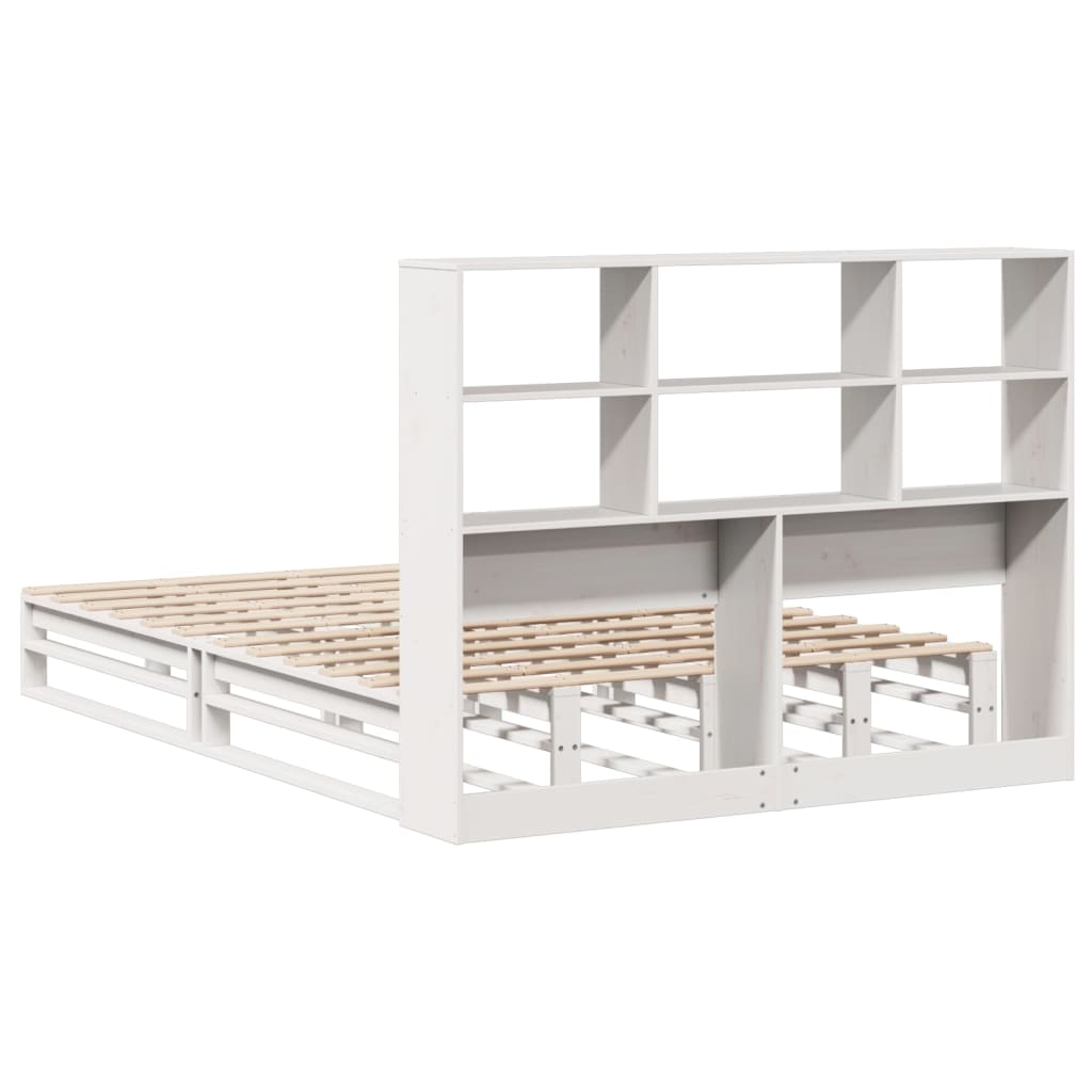 Cama con estantería sin colchón madera maciza blanca 120x190 cm V7292 Vetonek
