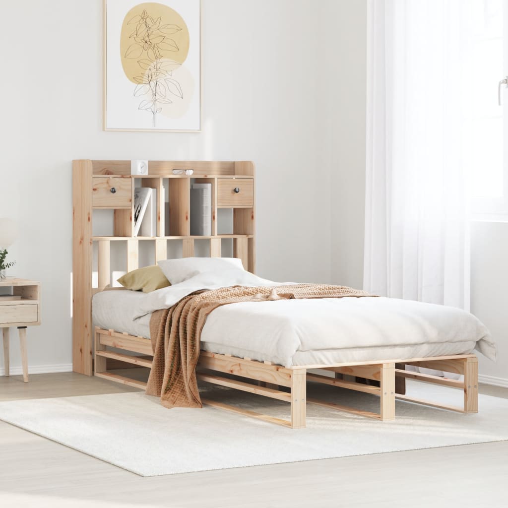 Cama con estantería sin colchón madera maciza de pino 90x200 cm v7377 Vetonek