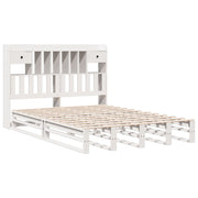 Cama con estantería sin colchón madera maciza blanca 150x200 cm v7506 - Vetonek