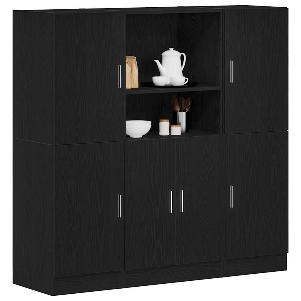 Vetonek Mueble de cocina 3 piezas madera contrachapada negro