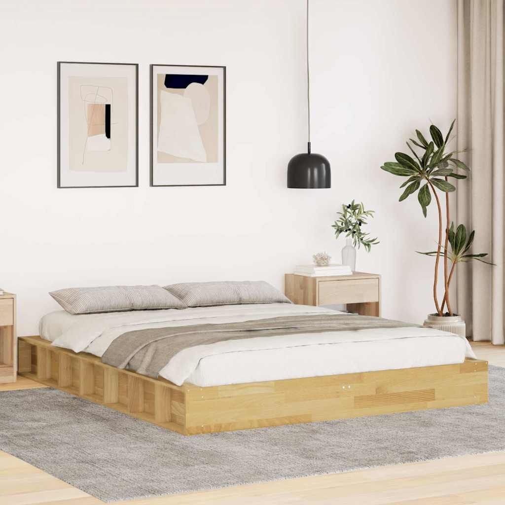 Vetonek Estructura de cama sin colchón 135x190 cm madera maciza roble