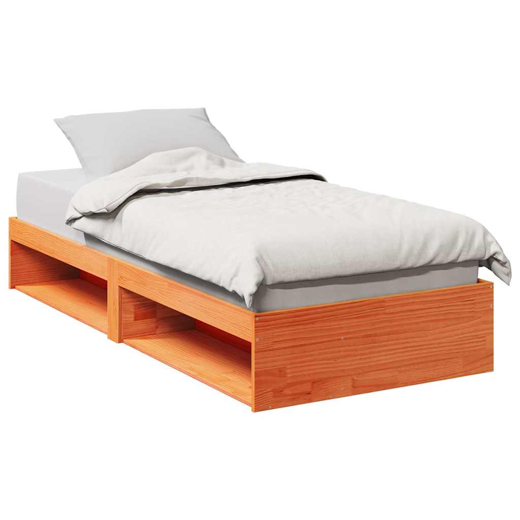 Vetonek Sofá cama sin colchón madera maciza pino marrón cera 90x200 cm