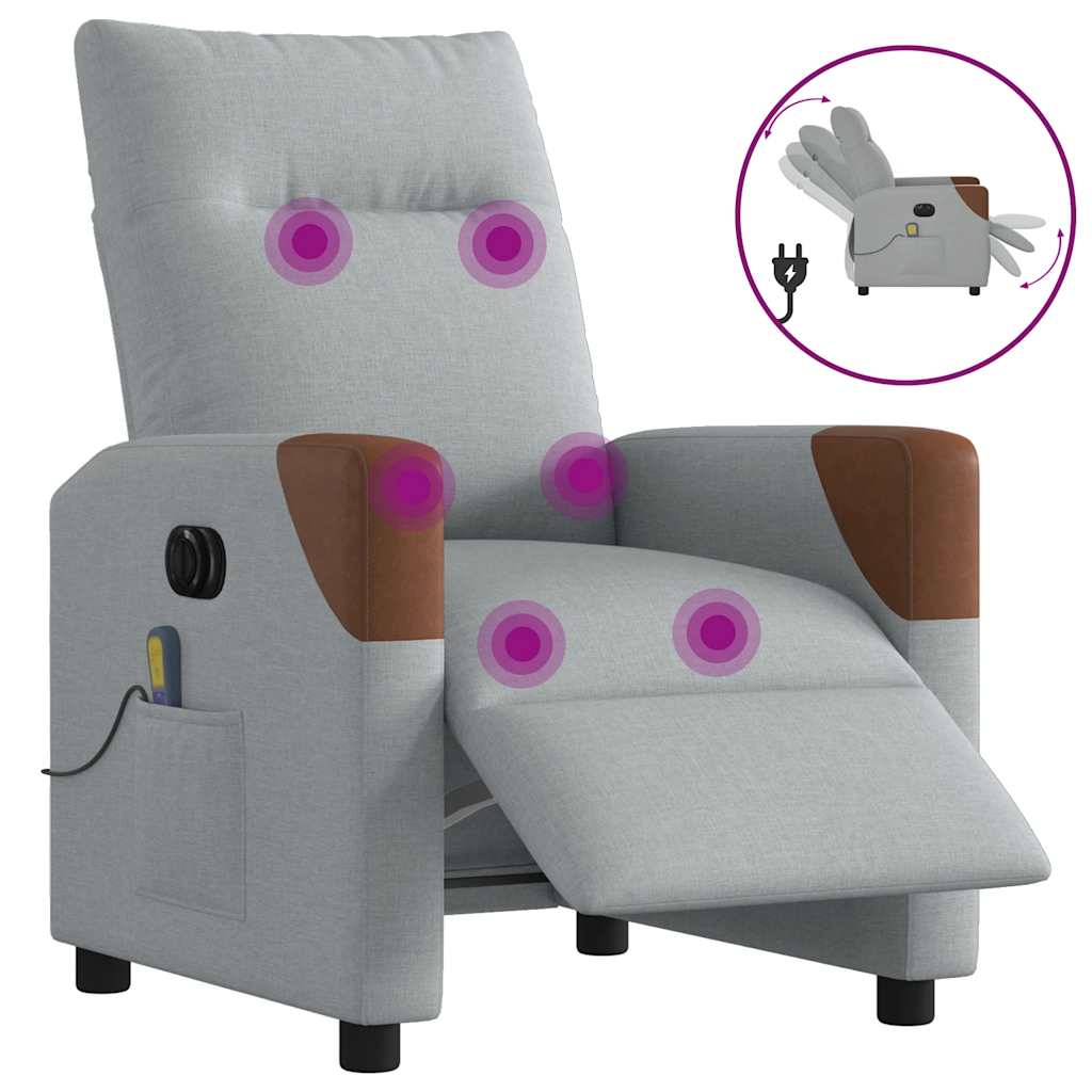 Vetonek Sillón reclinable de masaje eléctrico tela gris claro