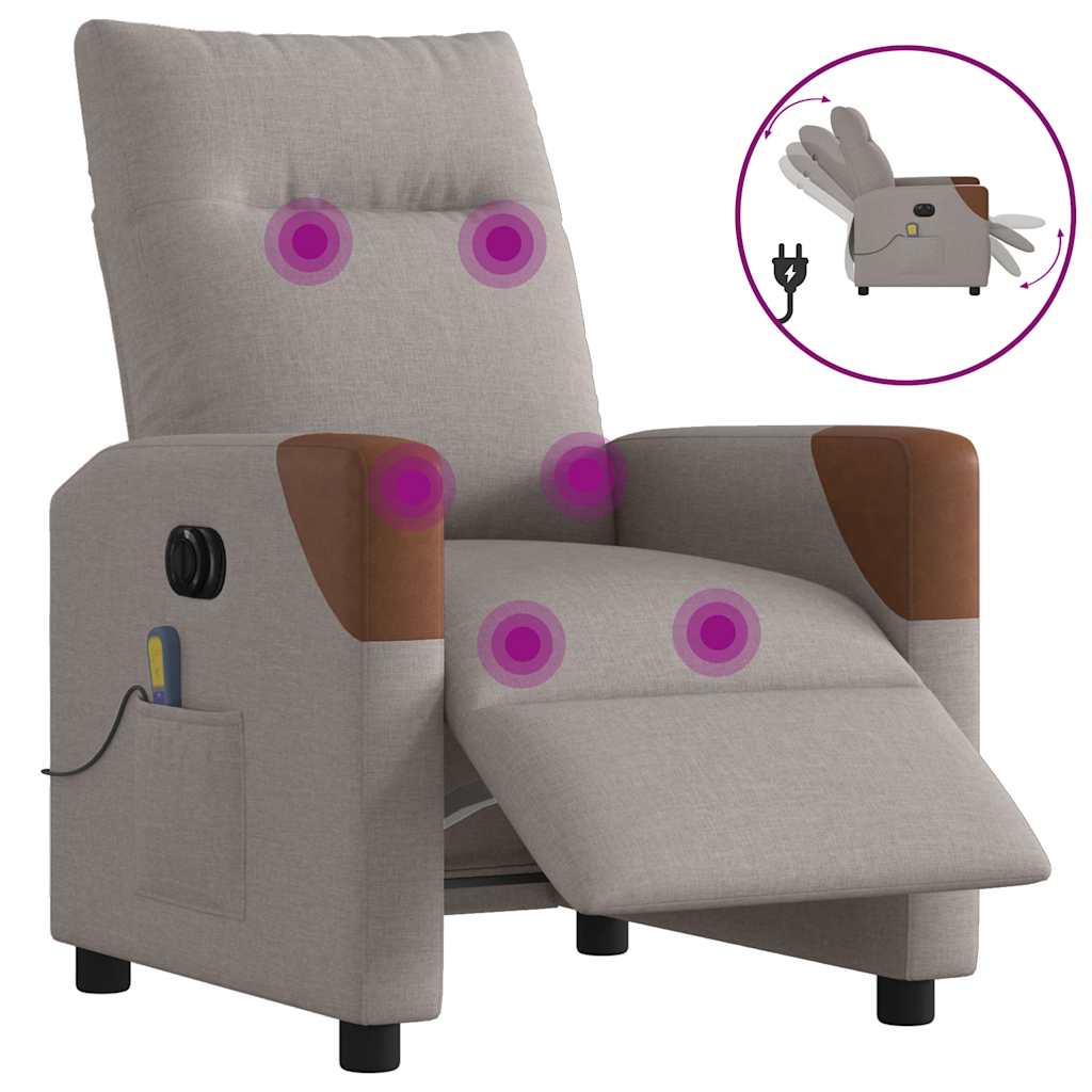 Vetonek Sillón reclinable de masaje eléctrico tela gris taupe