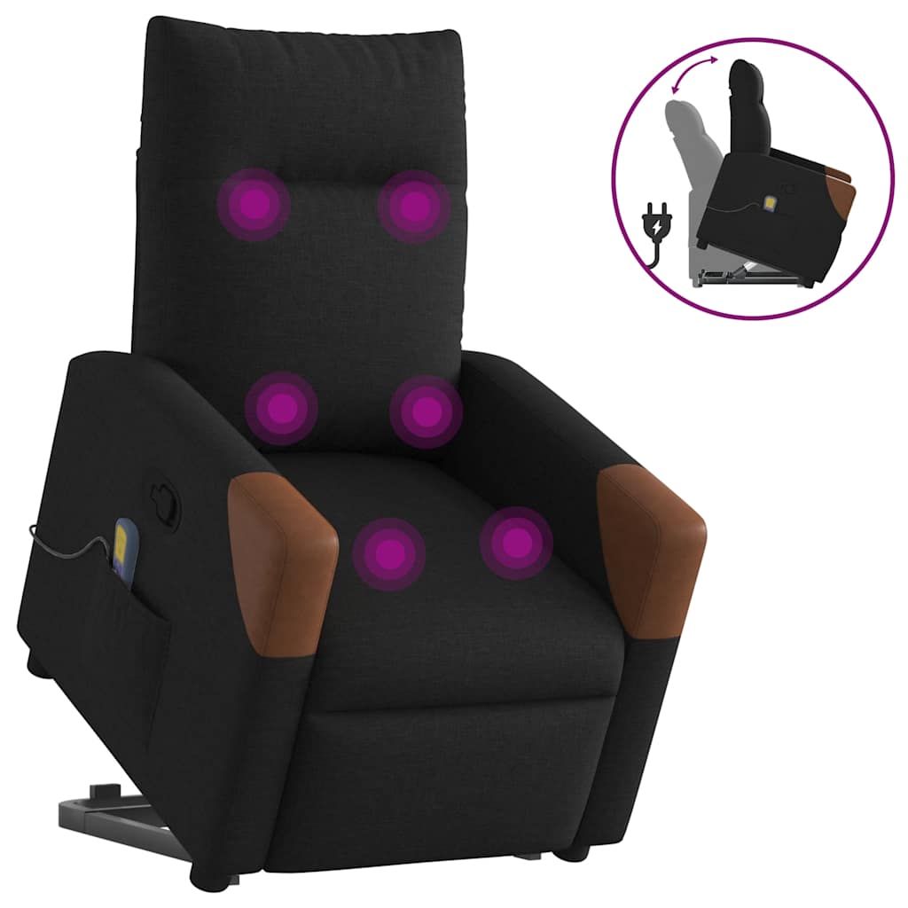 Vetonek Sillón reclinable de masaje elevable tela negro